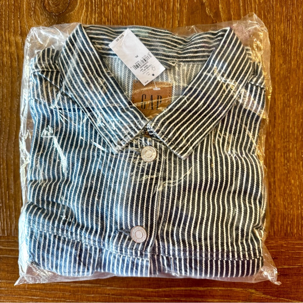 NIP GAP railroad stripe cropped denim Icon jacket XL - Picture 4 of 10